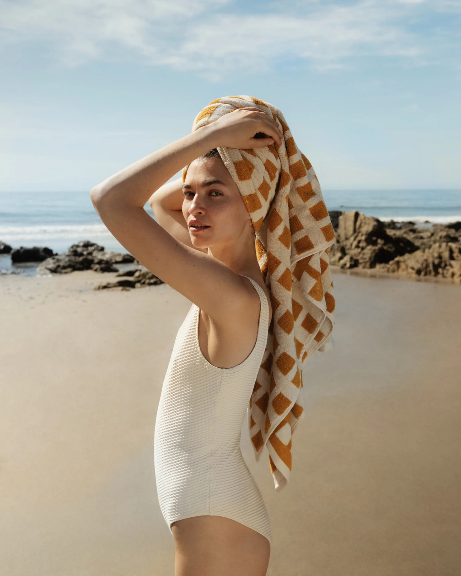 4x Capri Check Towel Bundle - Marigold with Natural - Image 2