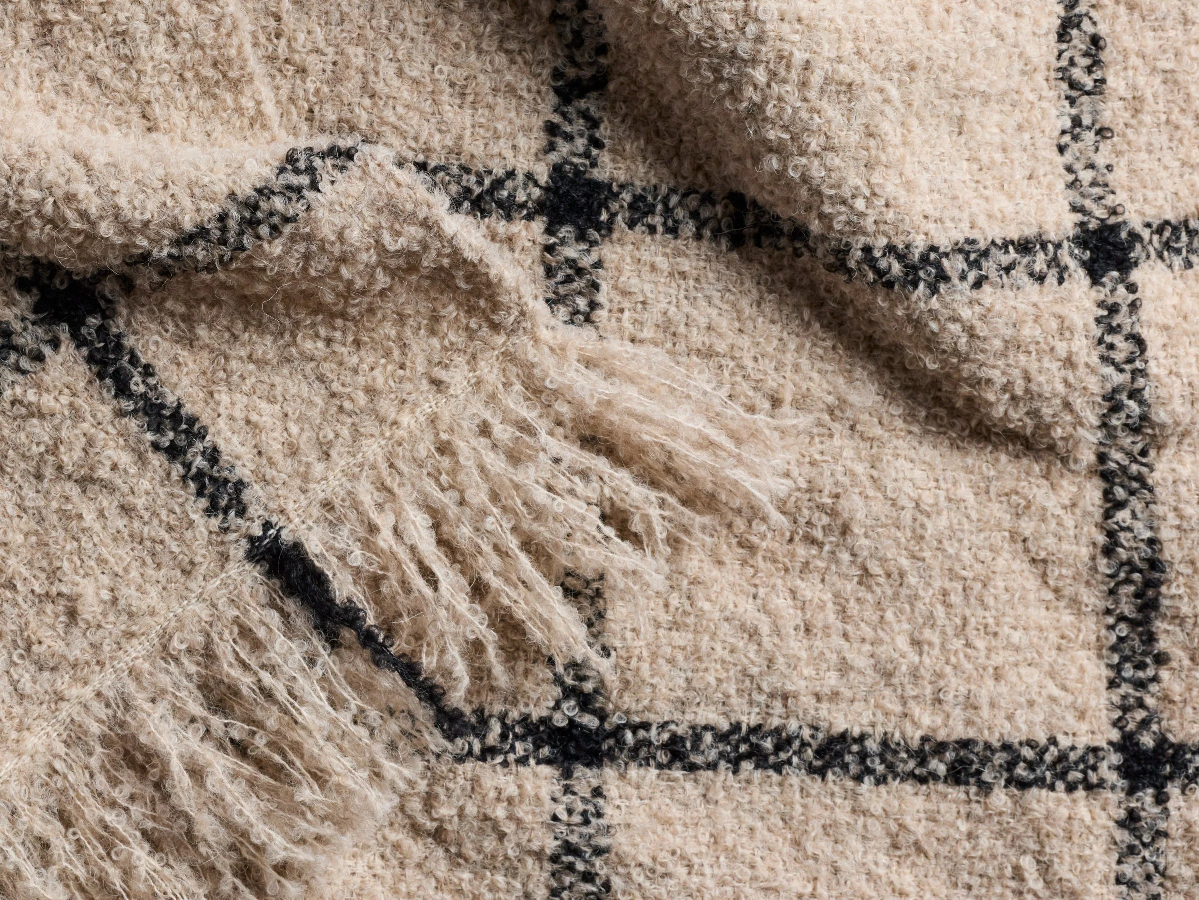 Alpaca Boucle Windowpane Throw (Natural with Onyx) - Image 3