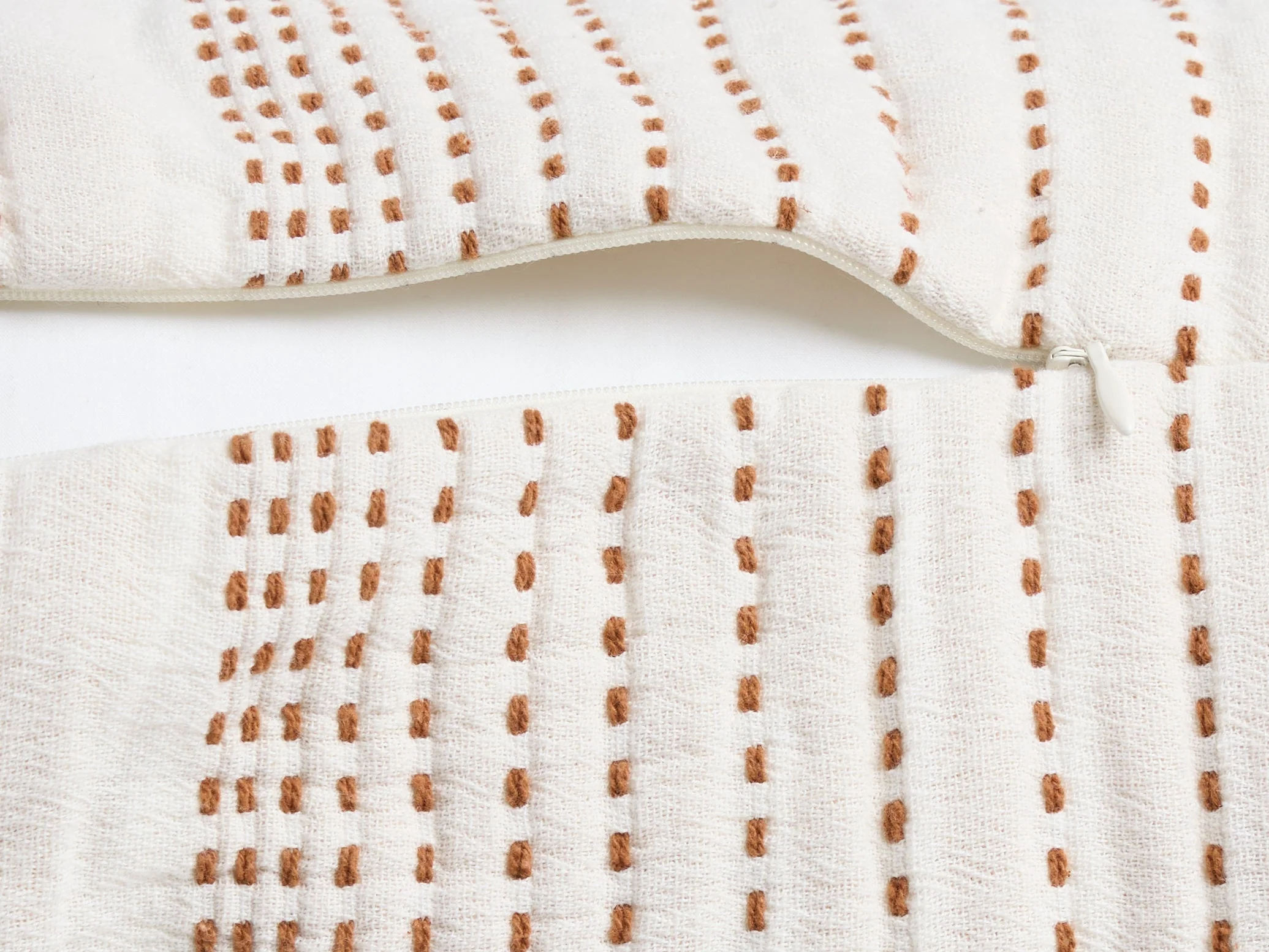 Hand Stitched Bolster Pillow Cover (Cream and Tobacco) - Image 3