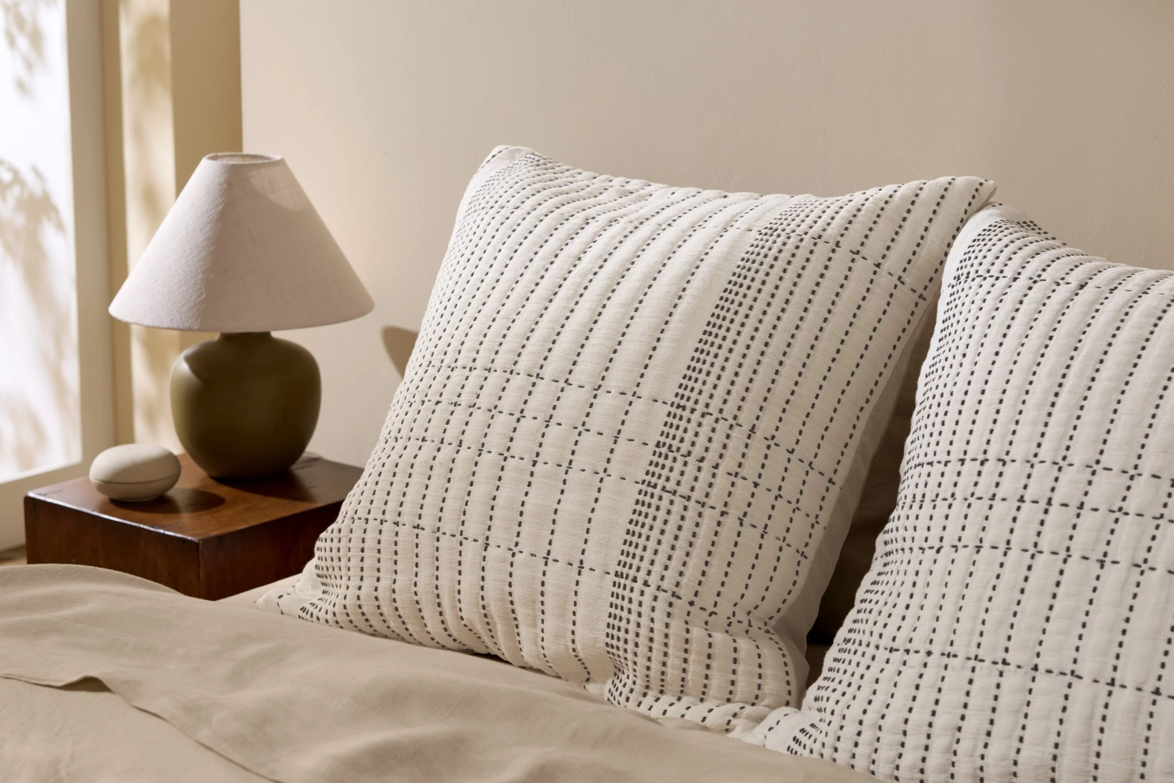 Hand Stitched Euro Pillow Cover (Ivory and Soft Black) - Image 3