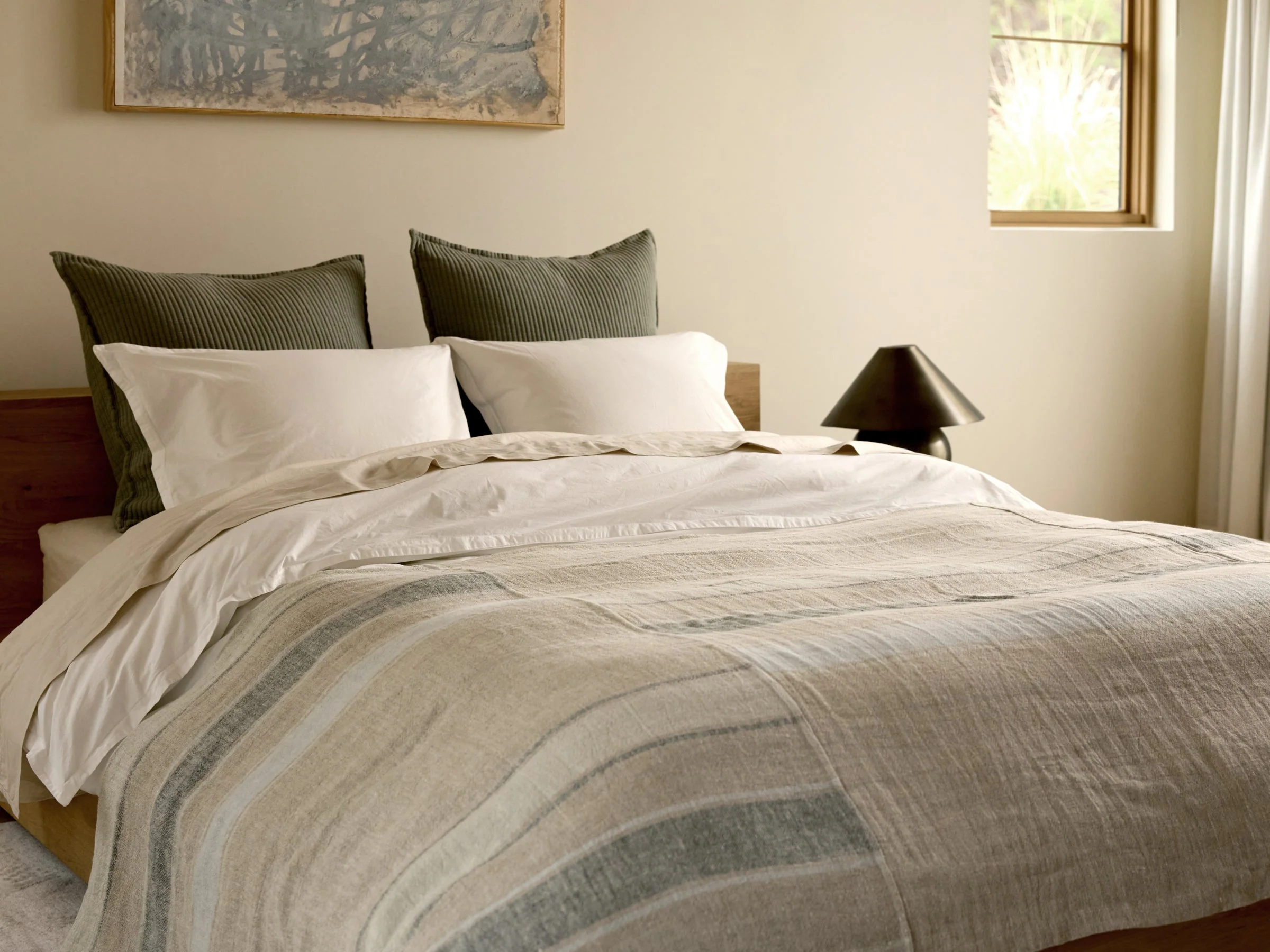 Heritage Linen Bed Cover (Natural Stripe Cool) - Image 4