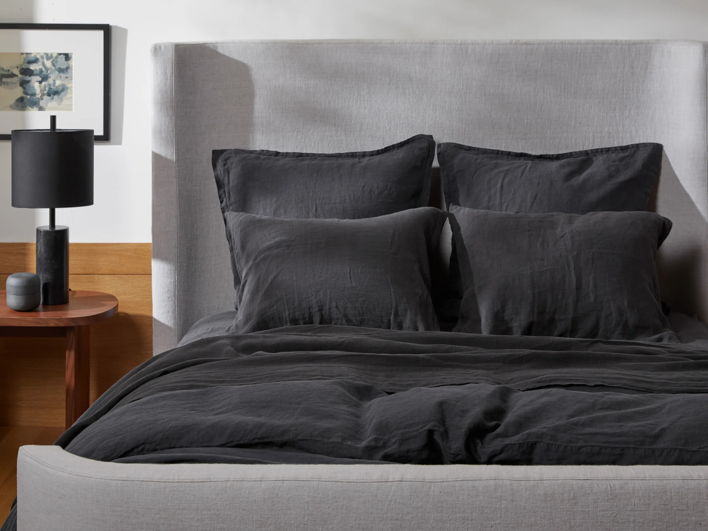Linen Duvet Cover Set - Coal K/CK - Image 3