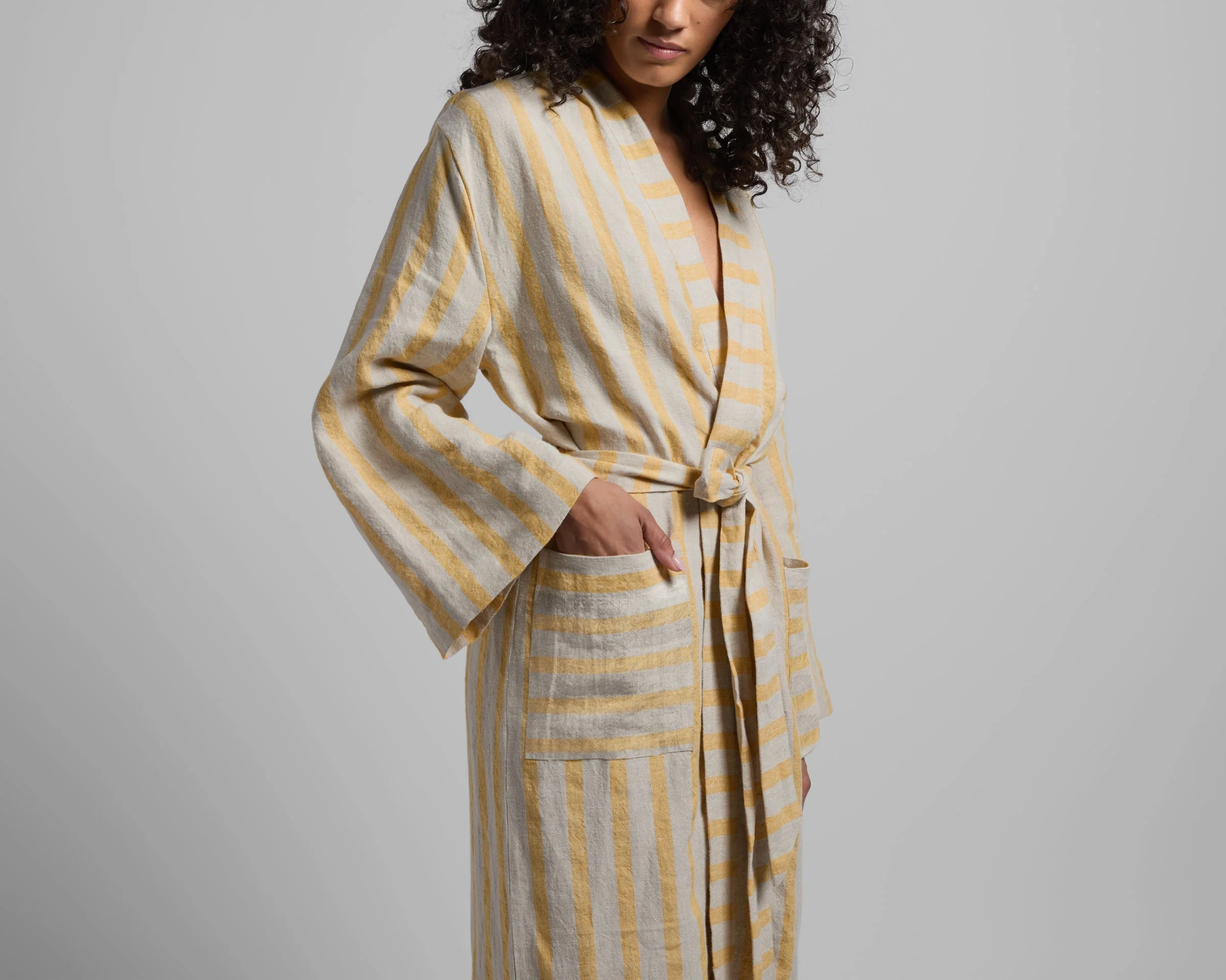 Linen Stripe Robe (Natural and Yellow) - Image 6