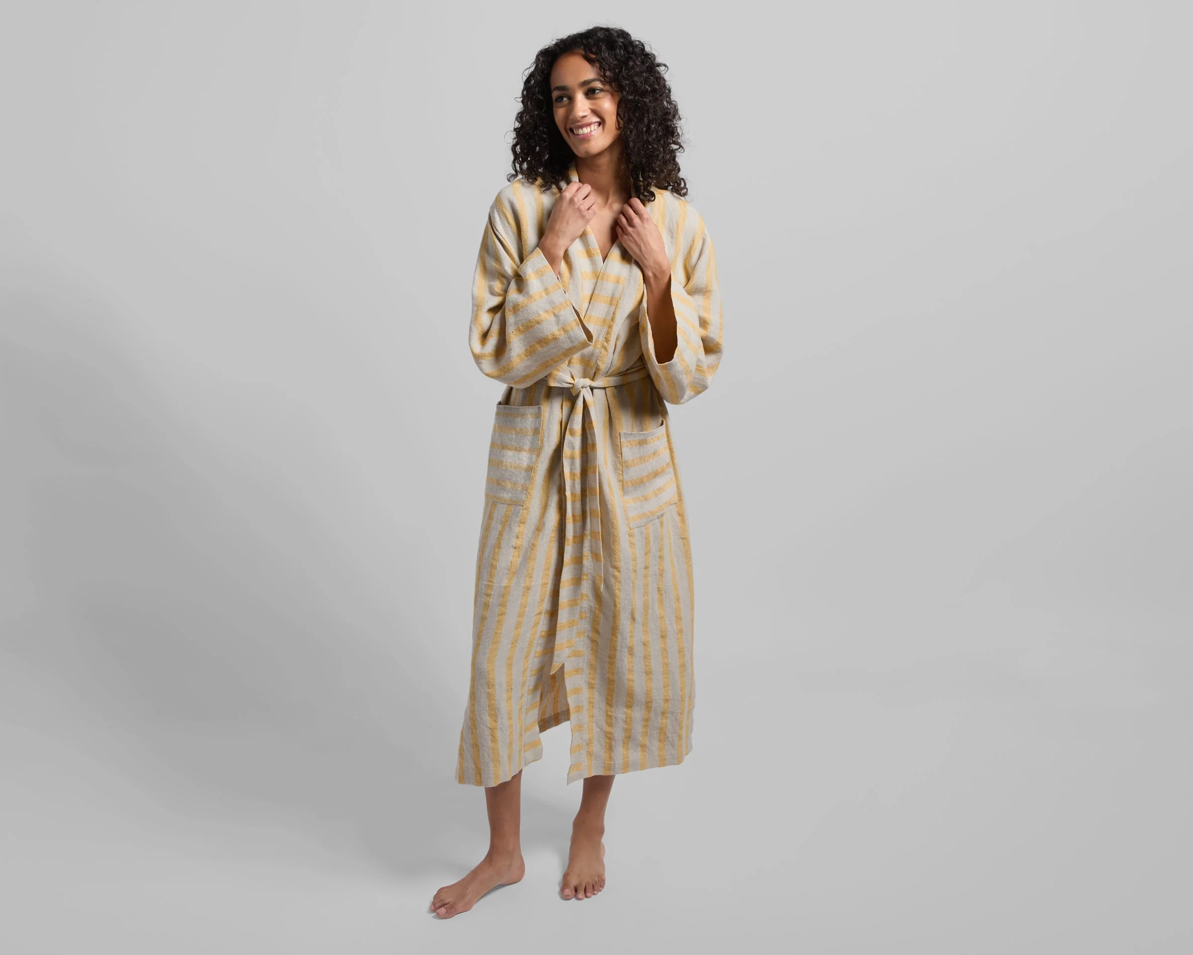 Linen Stripe Robe (Natural and Yellow) - Image 7