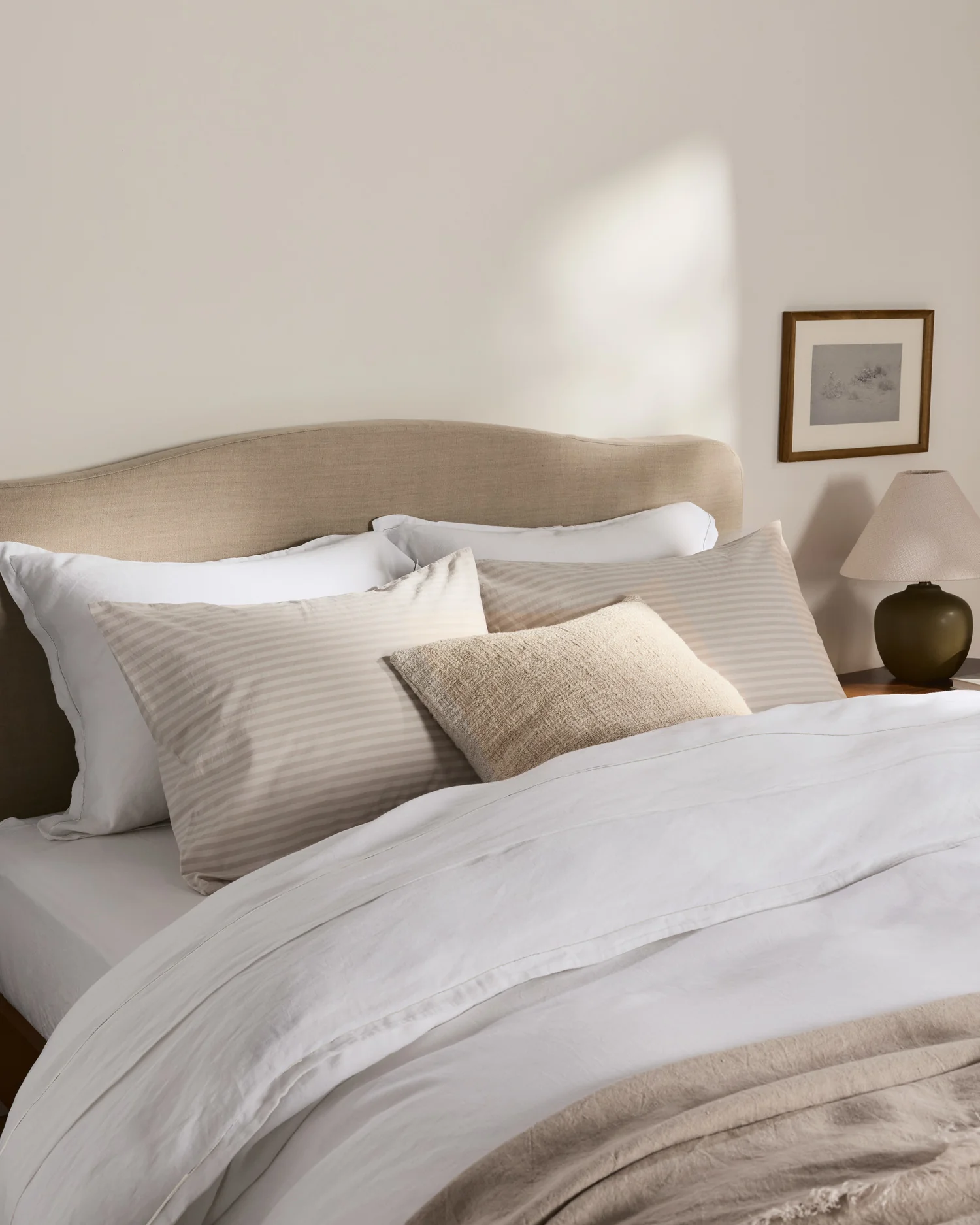 Linen Tencel Duvet Cover Set - White K/CK - Image 2