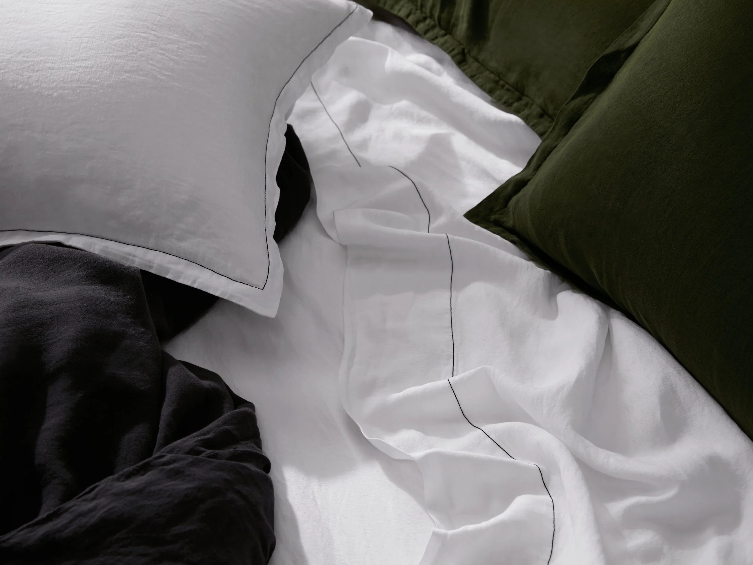 Linen Tencel Duvet Cover Set - White with Black K/CK - Image 4