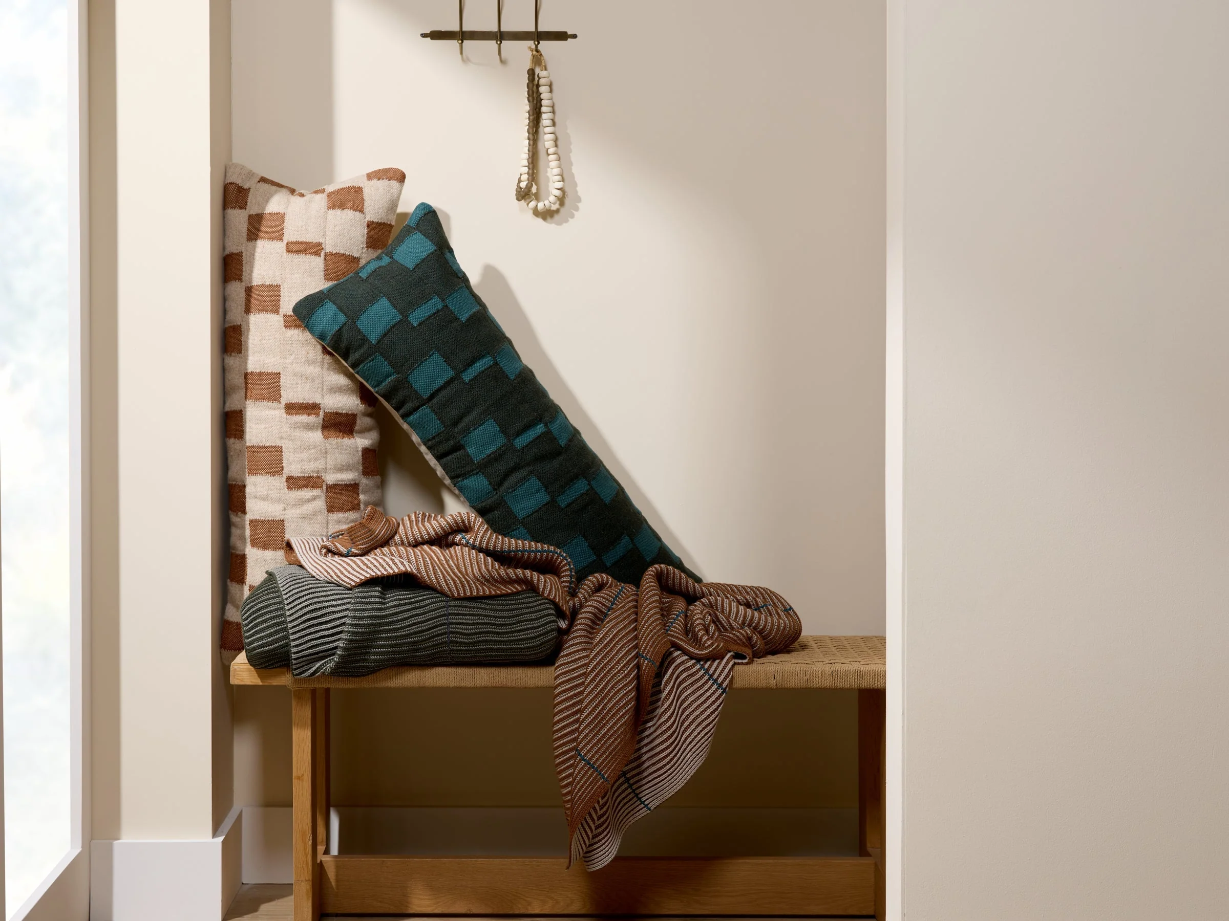 Modern Wool Lumbar Pillow Cover (Evergreen and Peacock) - Image 2
