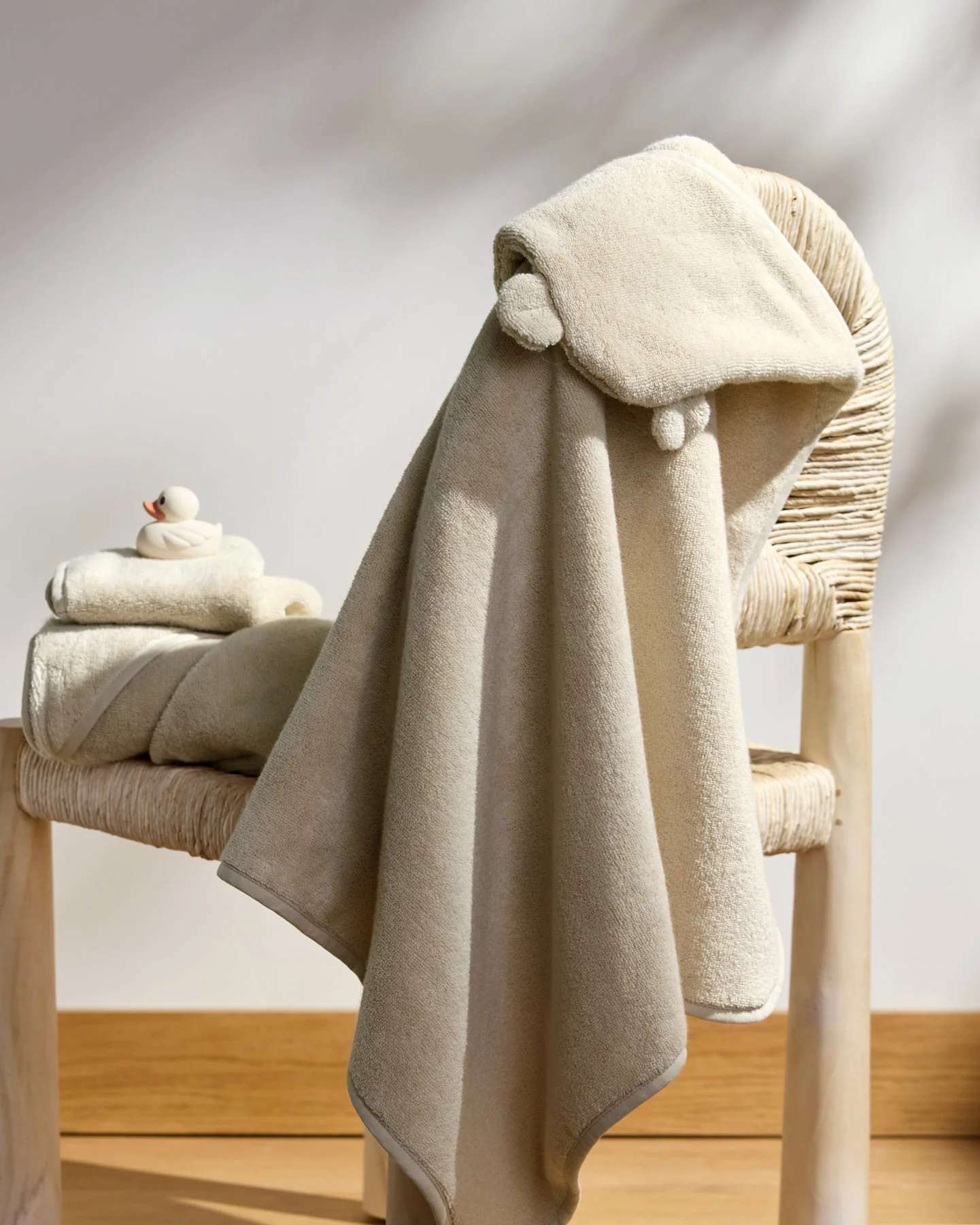 Organic Hooded Baby Towel with Ears (Natural) - Image 4