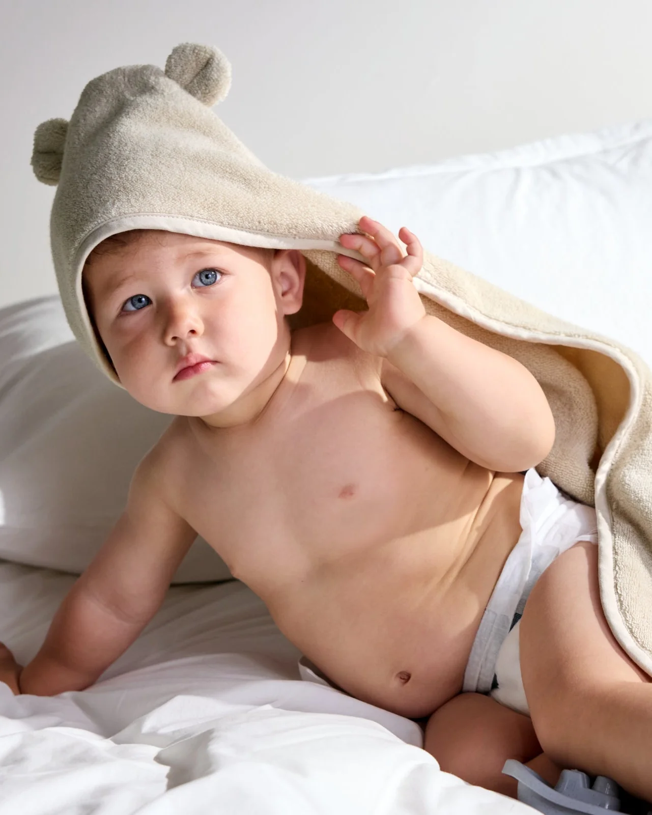 Organic Hooded Baby Towel with Ears (Natural) - Image 2