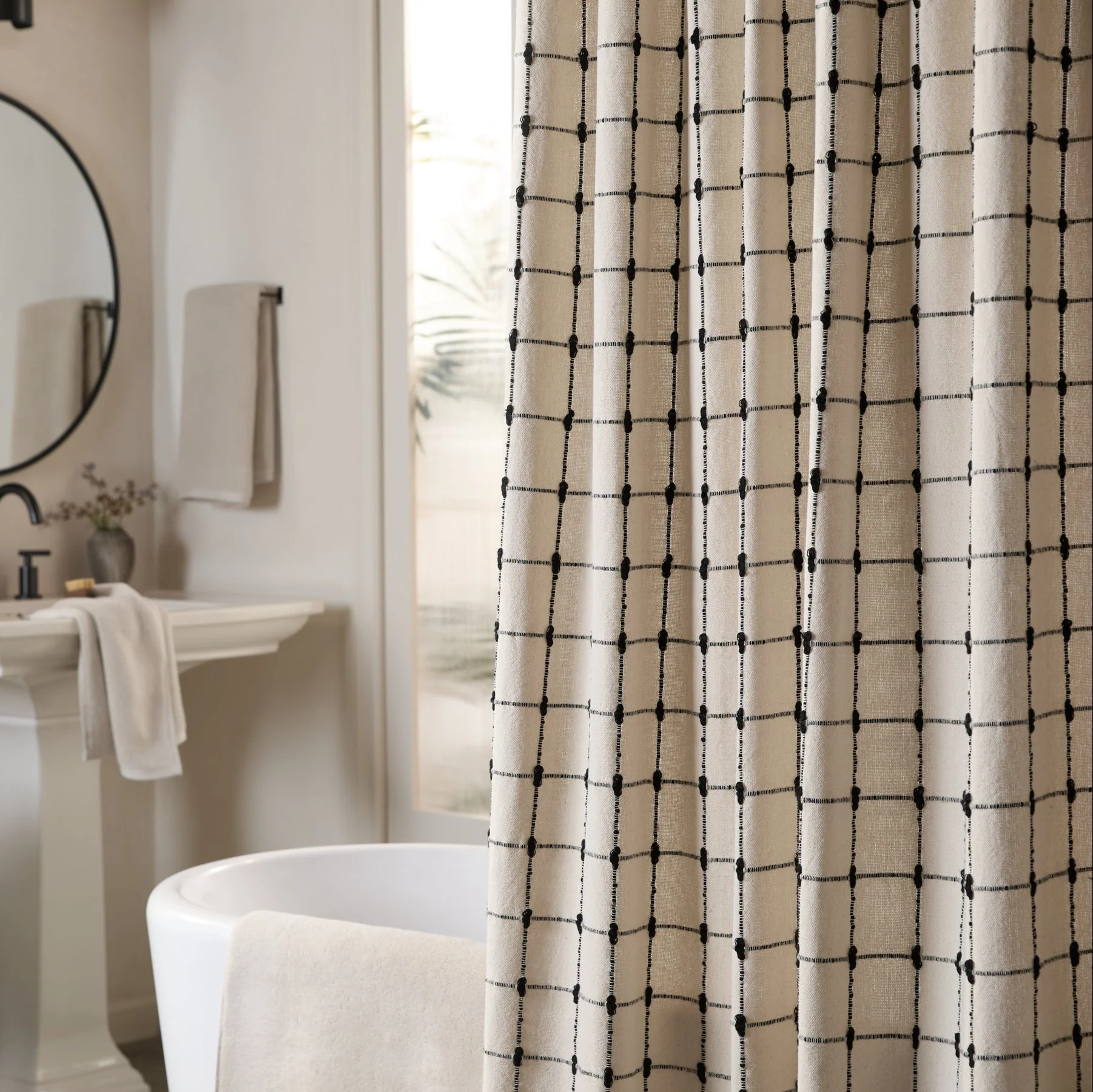Organic Oasis Shower Curtain (Natural with Soft Black) - Image 4