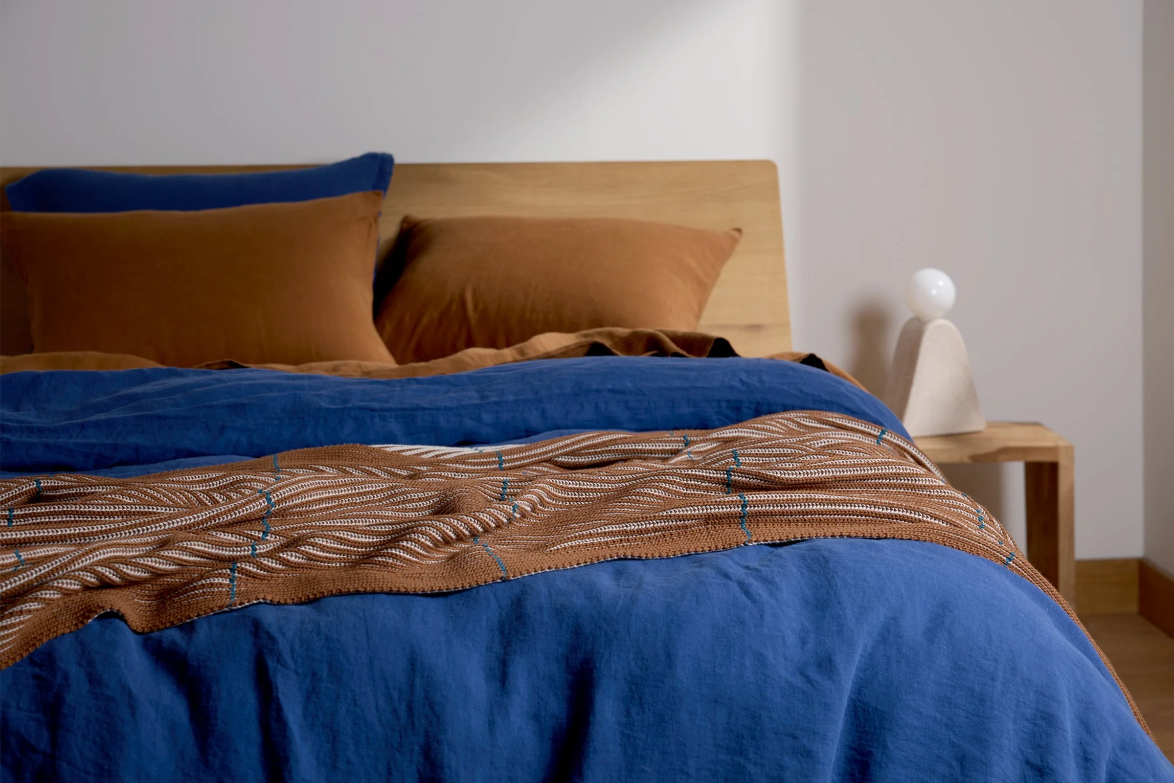 Organic Two Tone Rib Knit Throw (Bone and Tobacco) - Image 5