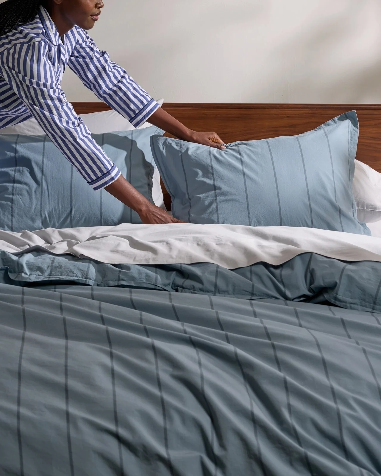 Percale Duvet Cover Set - Dusk Stripe TW/XL - Image 2