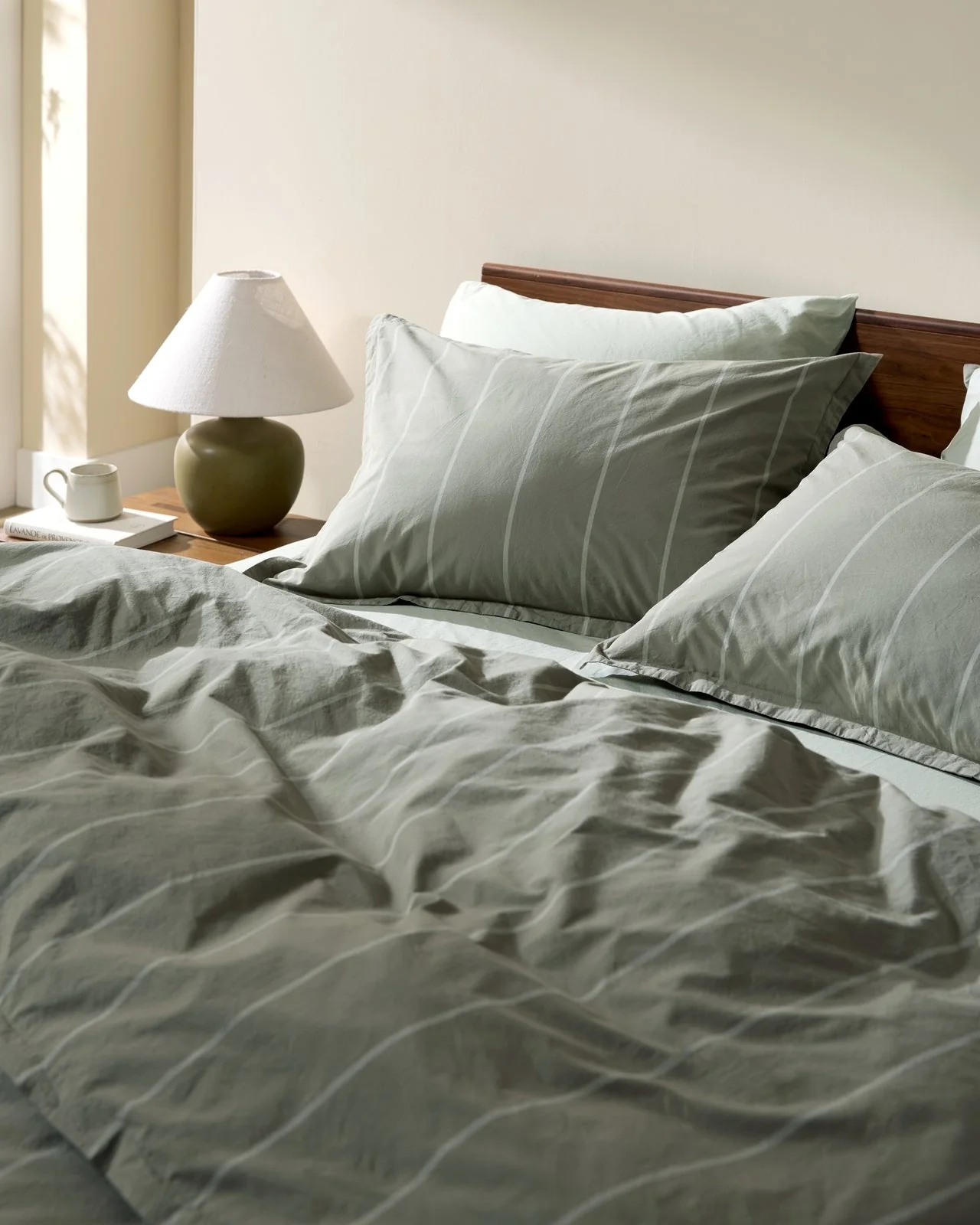 Percale Duvet Cover Set - Moss Stripe K/CK - Image 4