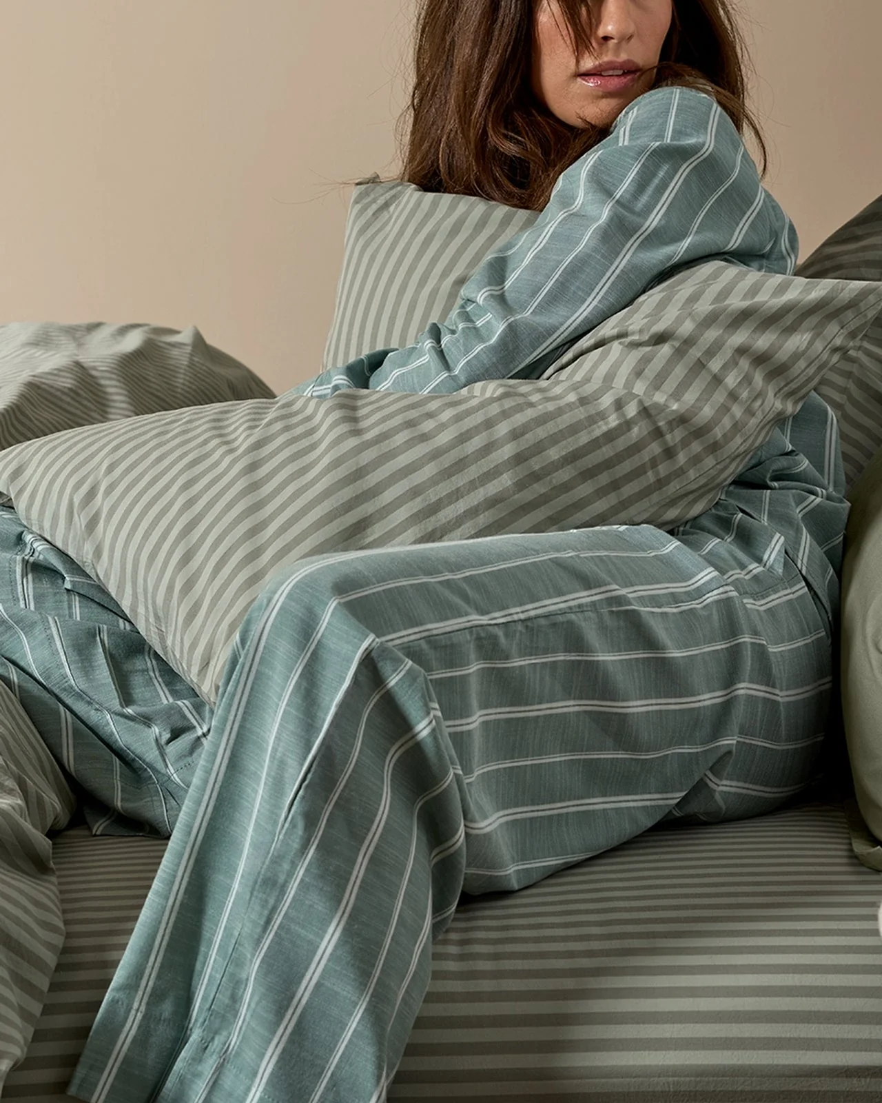 Percale Sheet Set - Moss Stripe K/CK - Image 4