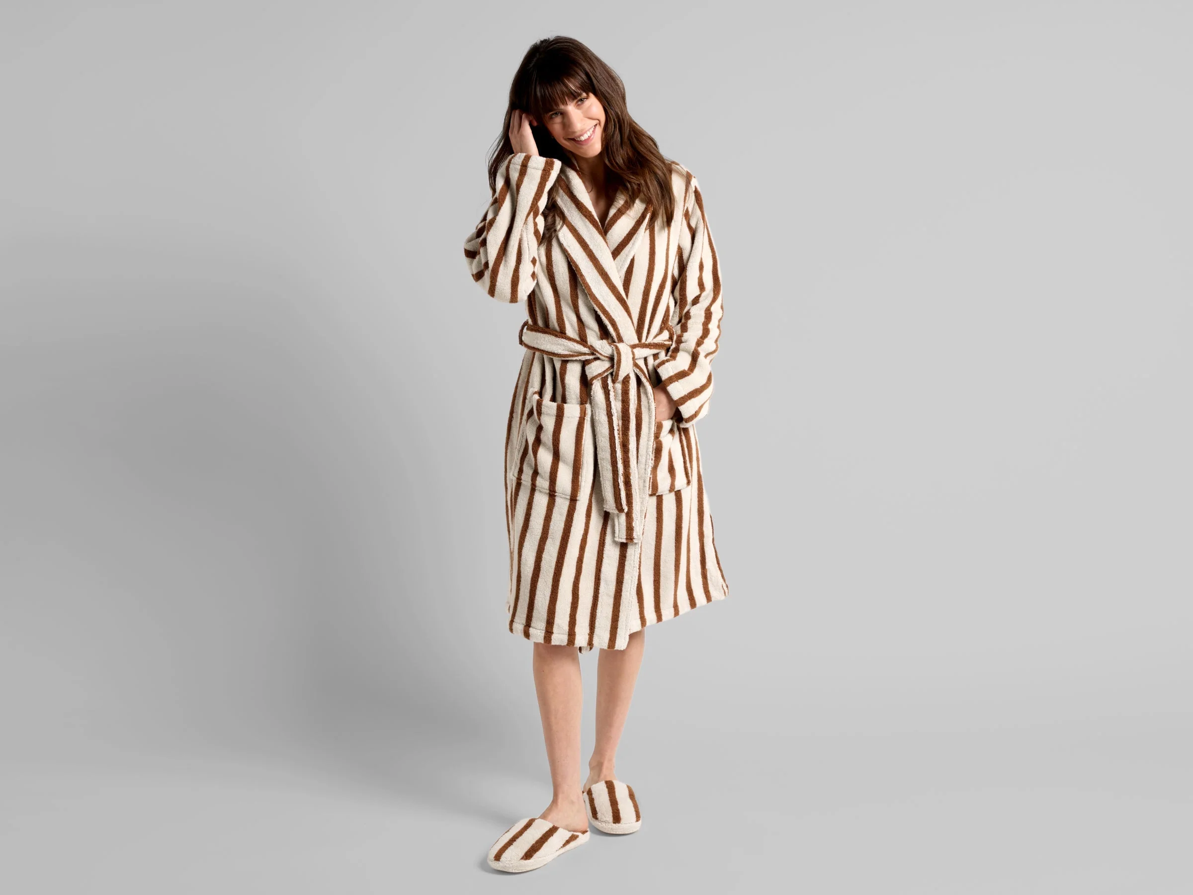 Terry Stripe Robe (Bone and Tobacco) - Image 2