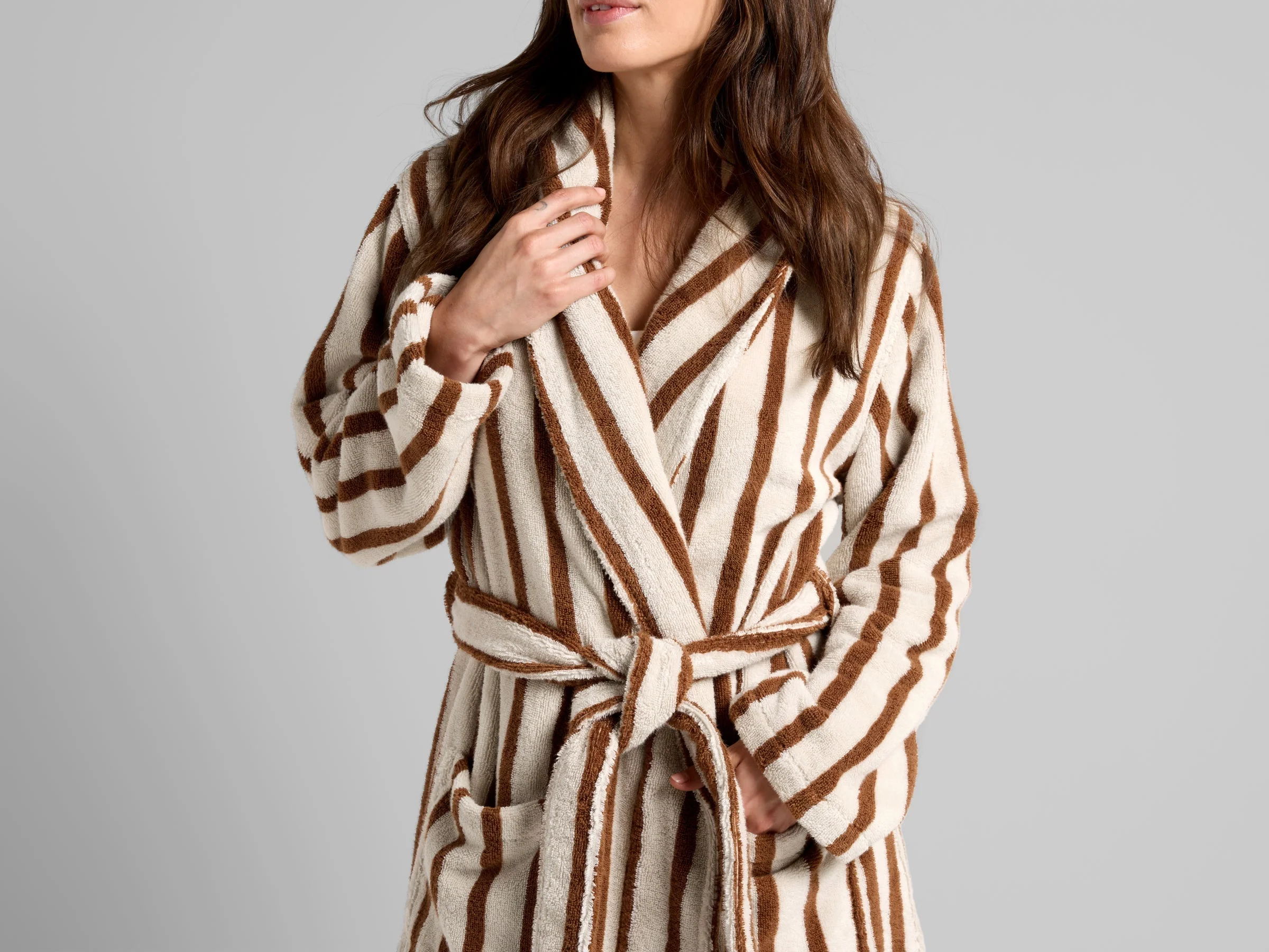 Terry Stripe Robe (Bone and Tobacco) - Image 4