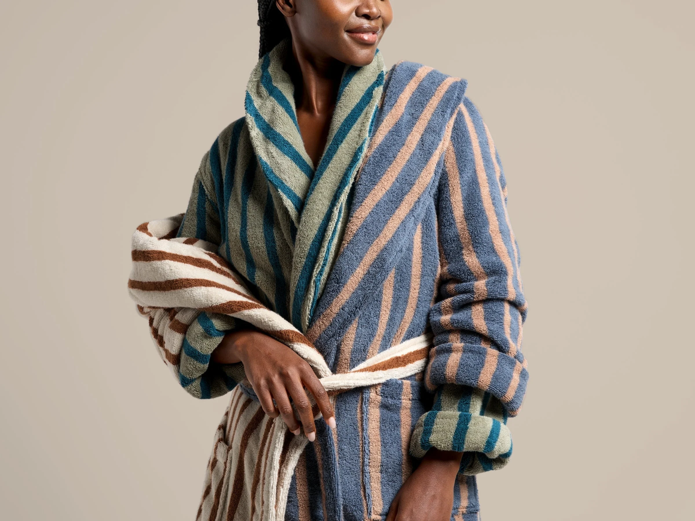 Terry Stripe Robe (Moss and Peacock) - Image 6